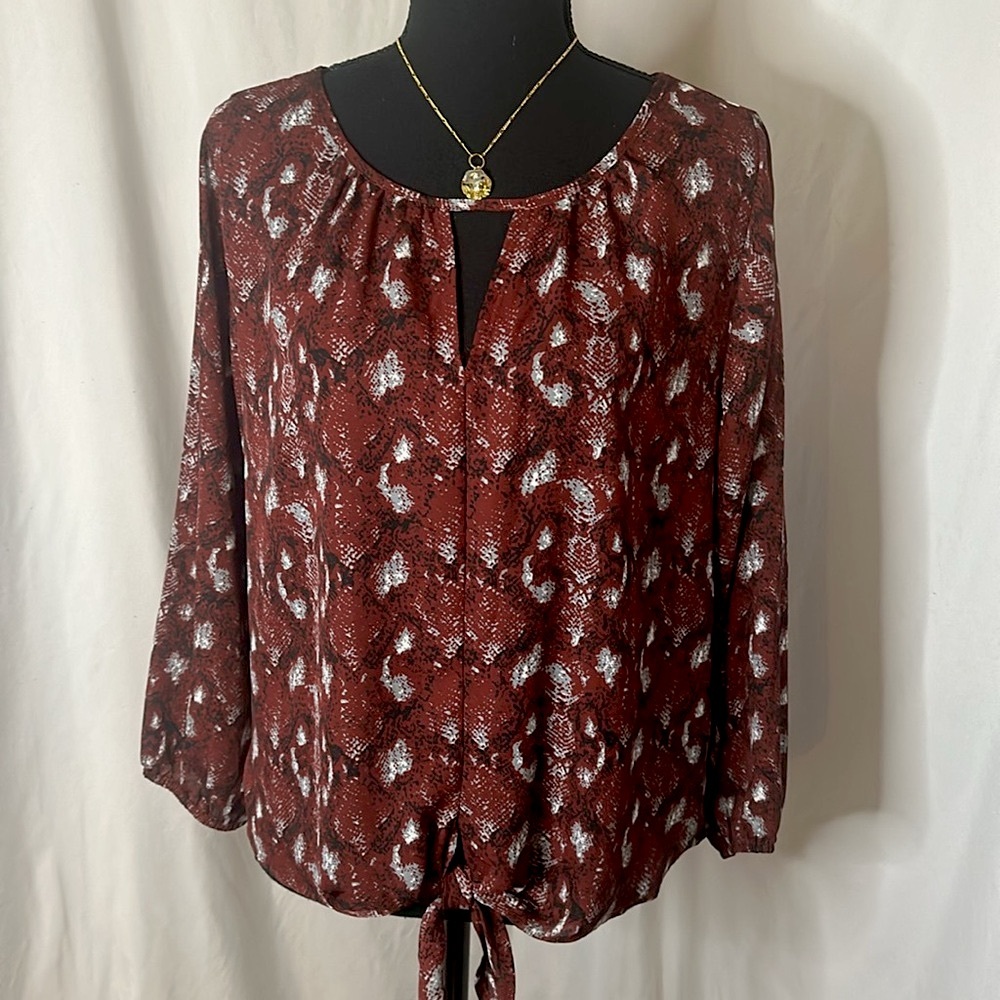 NWOT West‎ Kei Blouse in burgundy/snake print
